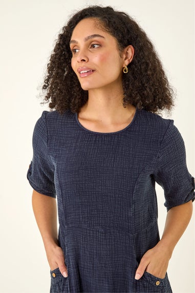 Roman Denim Textured A-Line Midi Dress