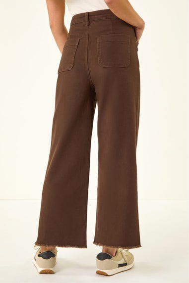 Roman Chocolate Petite Cotton Frayed Hem Trouser
