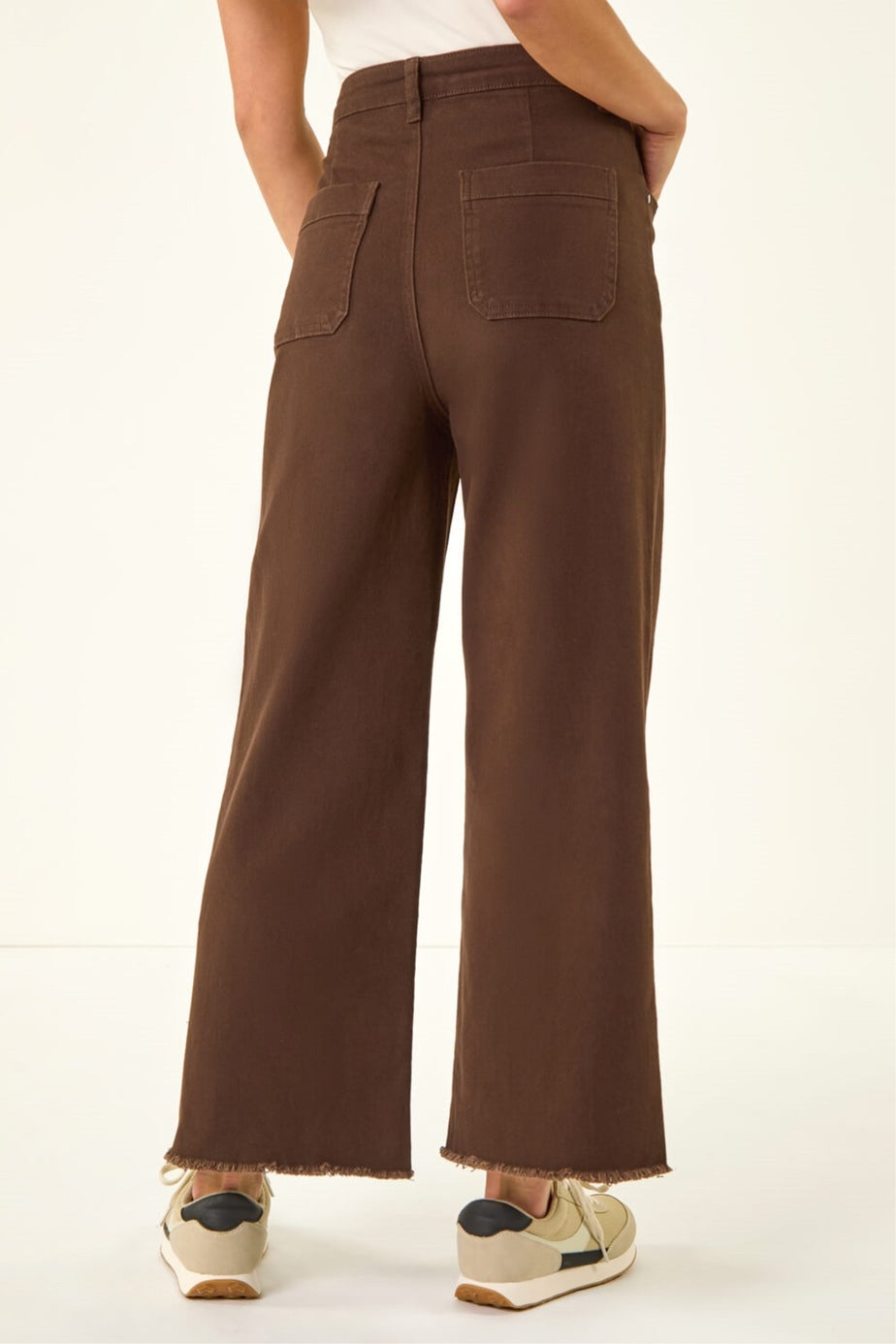 Roman Chocolate Petite Cotton Frayed Hem Trouser