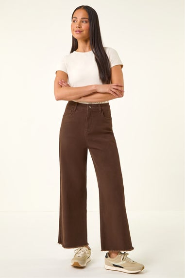 Roman Chocolate Petite Cotton Frayed Hem Trouser