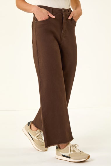 Roman Chocolate Petite Cotton Frayed Hem Trouser