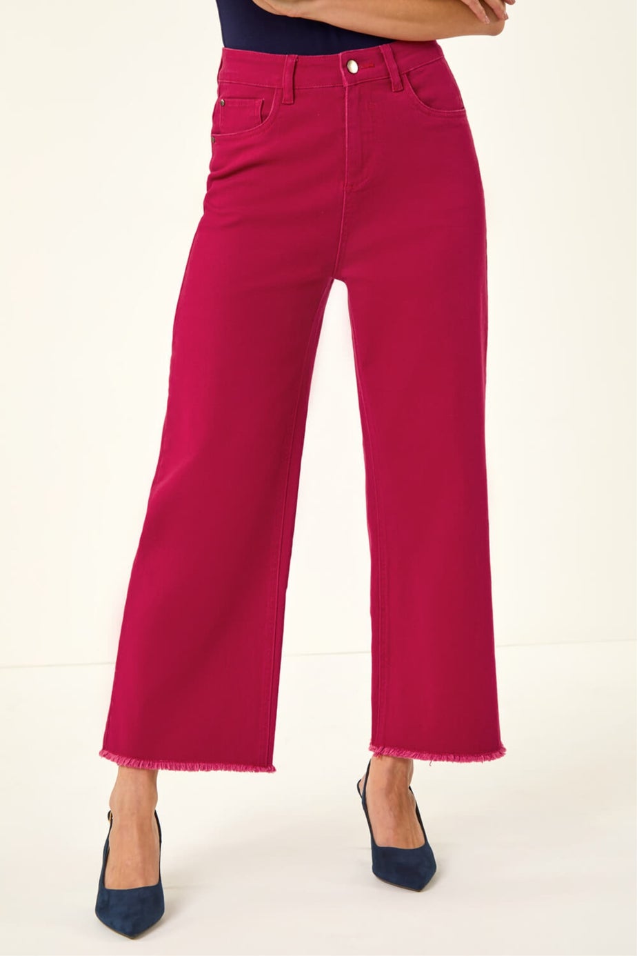 Roman Red Petite Cotton Frayed Hem Trouser