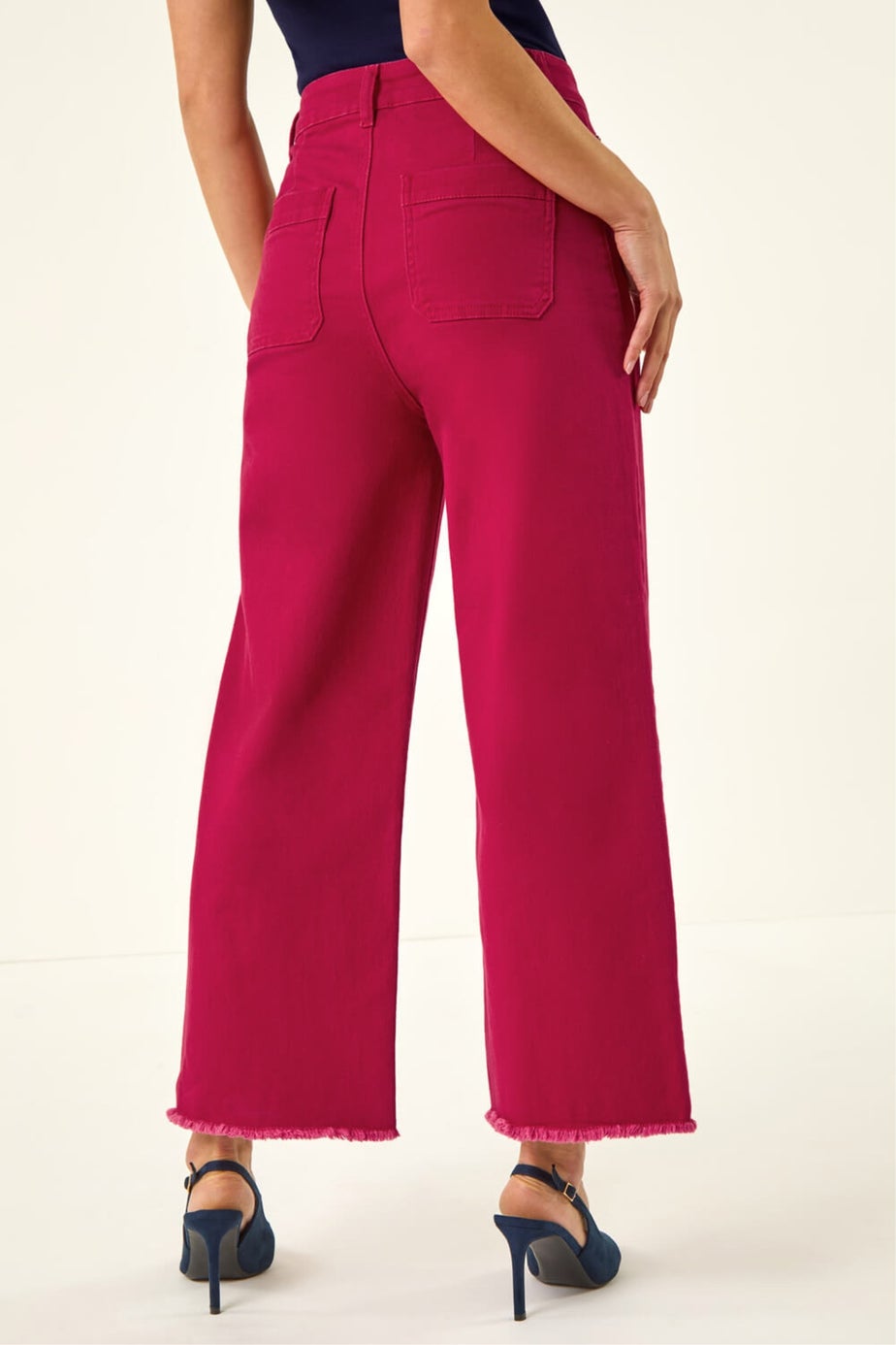Roman Red Petite Cotton Frayed Hem Trouser