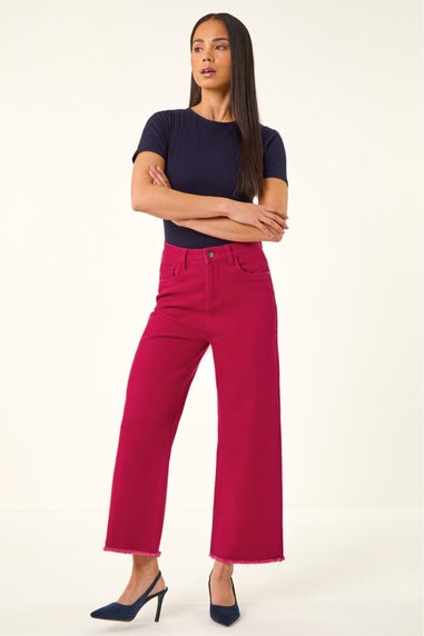 Roman Red Petite Cotton Frayed Hem Trouser