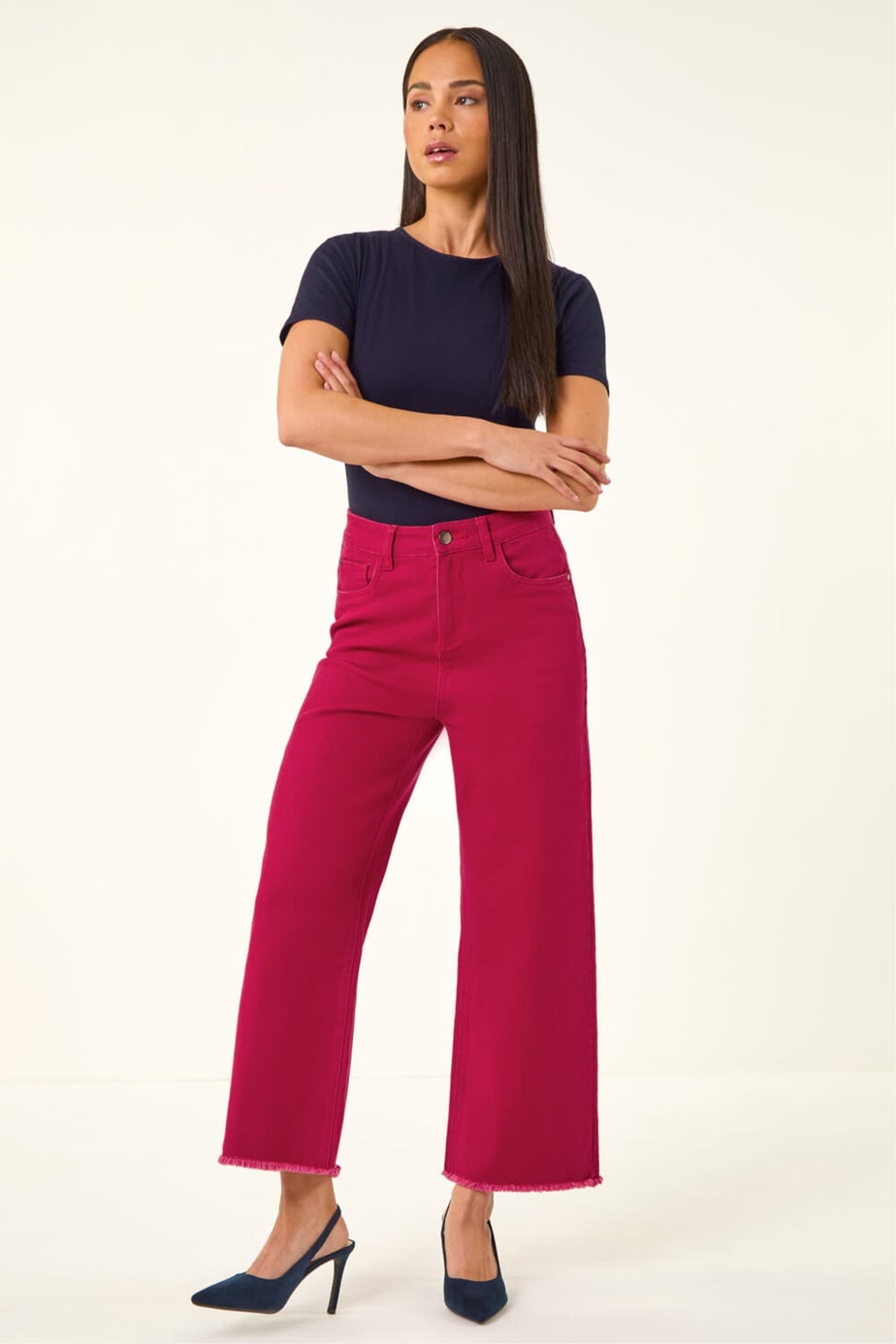 Roman Red Petite Cotton Frayed Hem Trouser