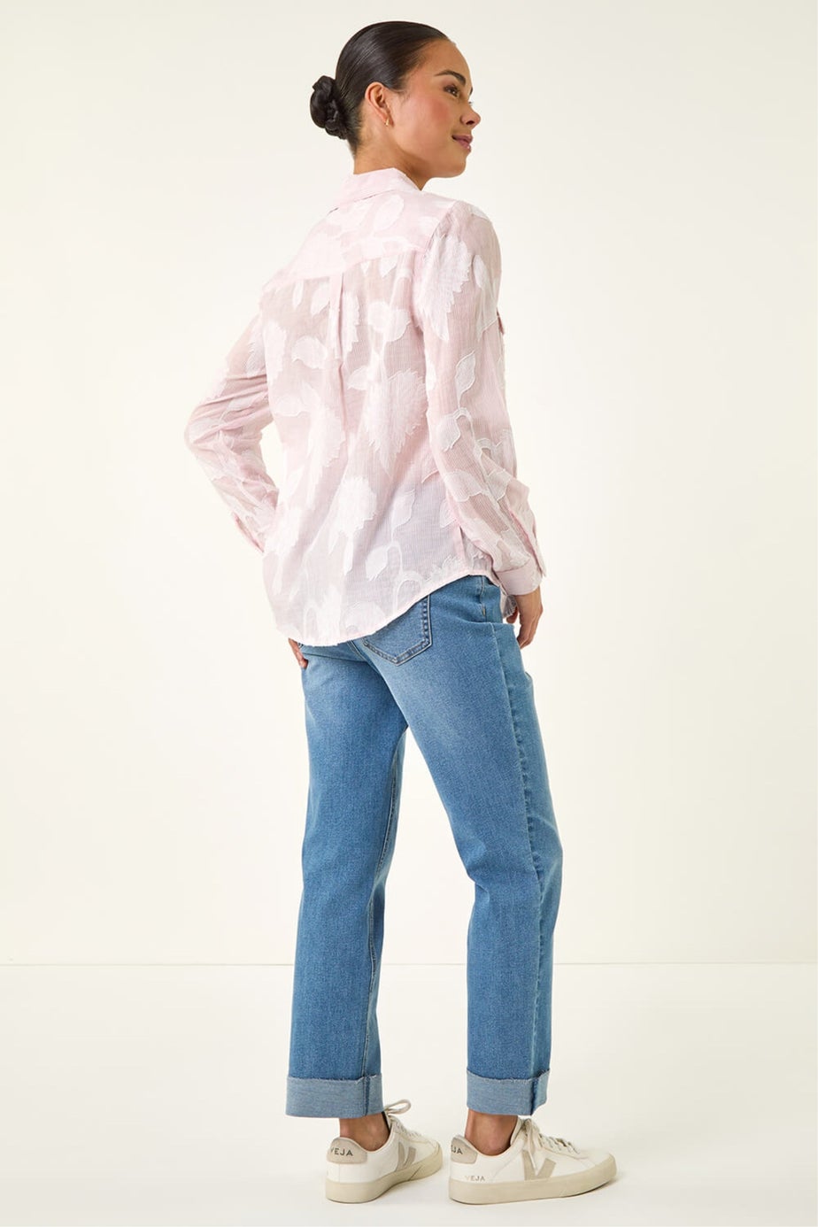 Roman Pink Petite Floral Jacquard Buttoned Blouse