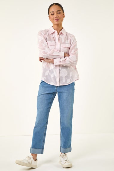 Roman Pink Petite Floral Jacquard Buttoned Blouse