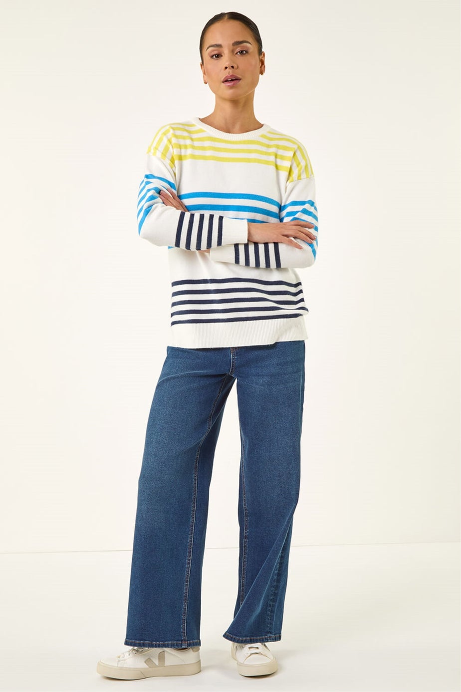 Roman Blue Petite Stripe Knit Jumper