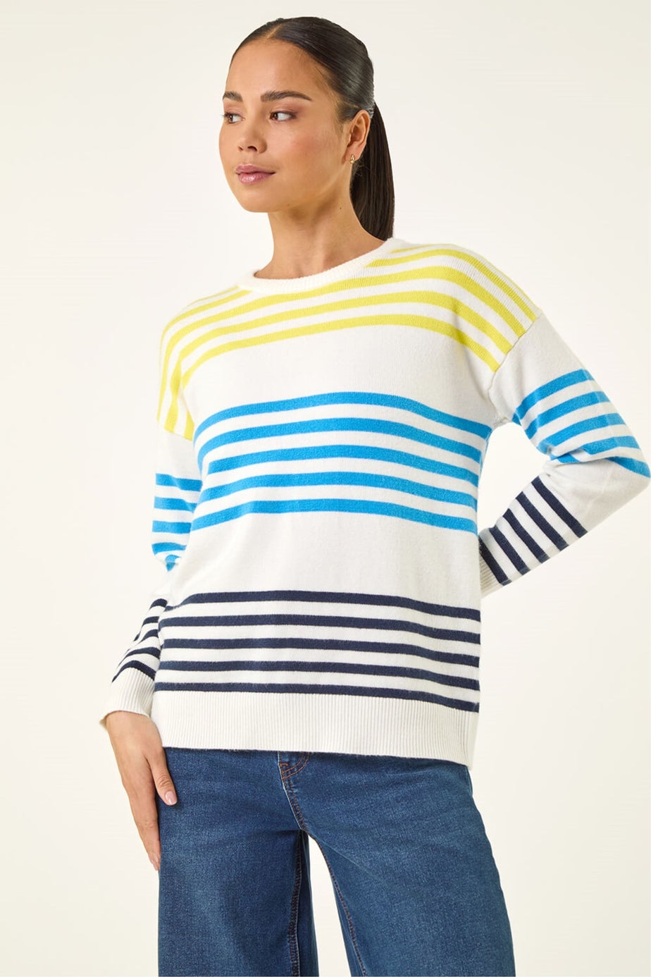 Roman Blue Petite Stripe Knit Jumper