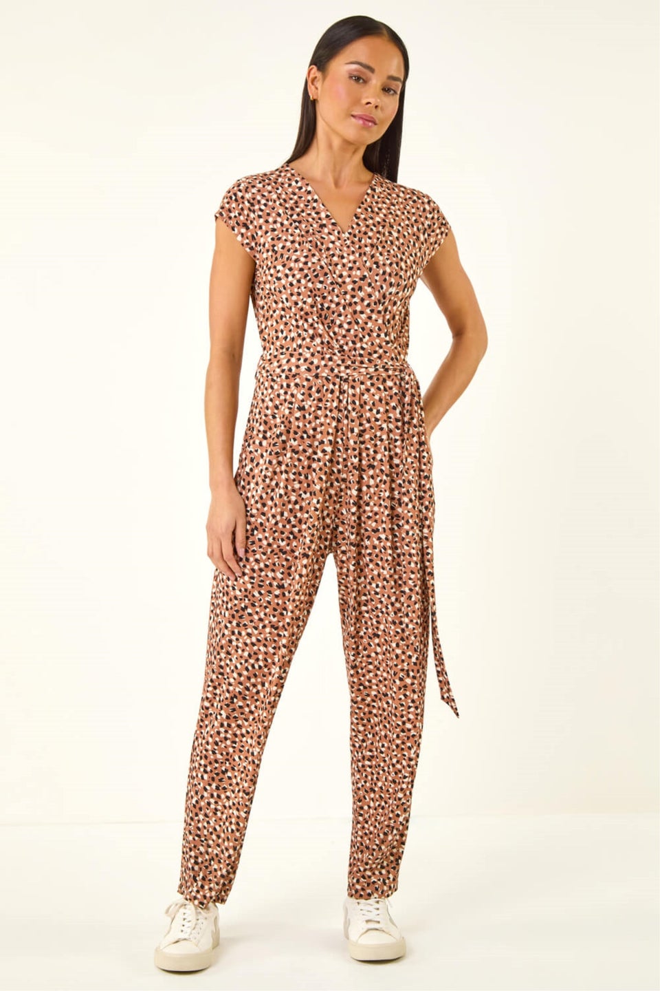 Roman Stone Petite Spot Tie Waist Jumpsuit