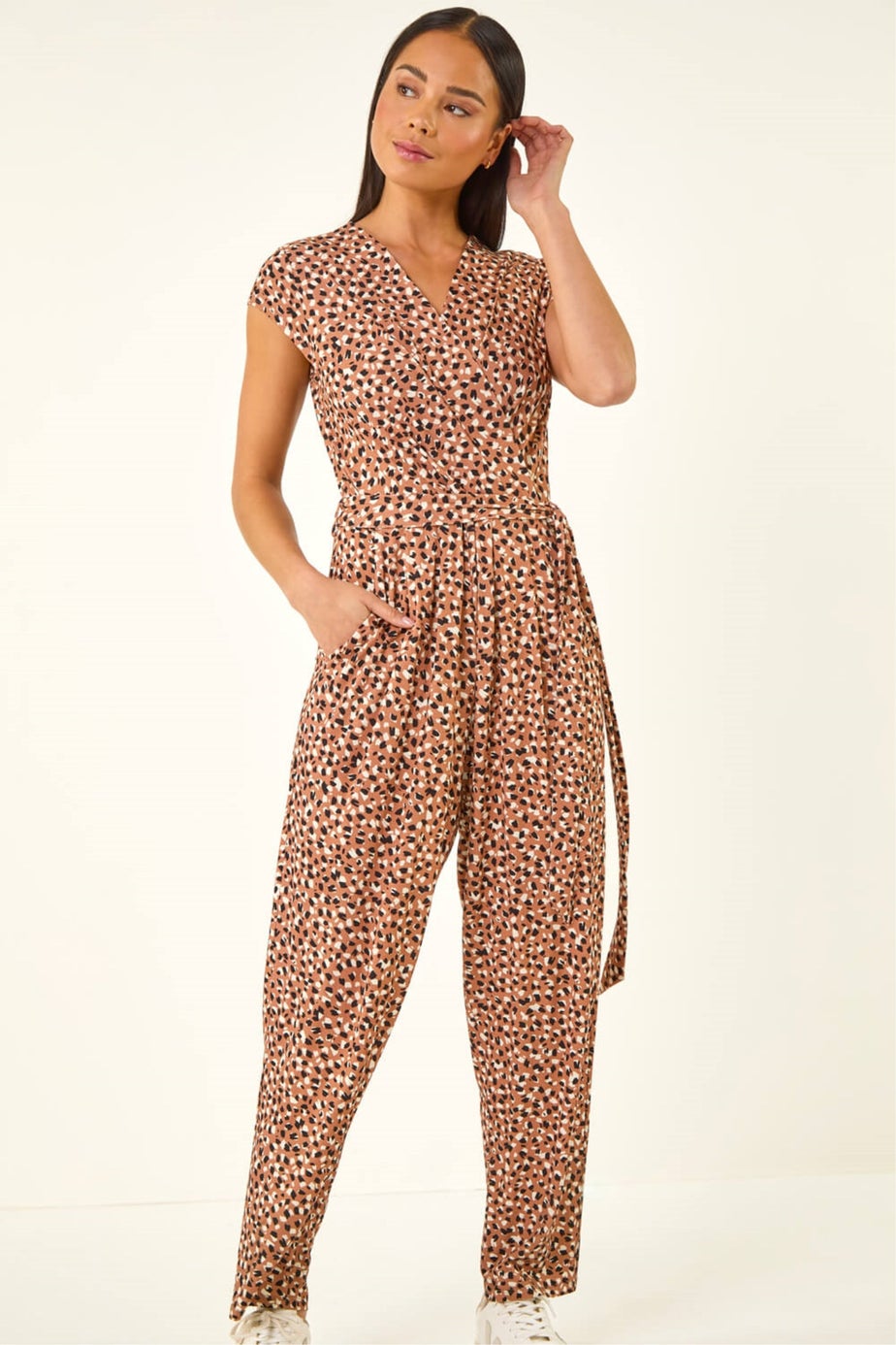 Roman Stone Petite Spot Tie Waist Jumpsuit