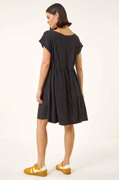 Roman Black Cotton Trim Detail Mini Dress