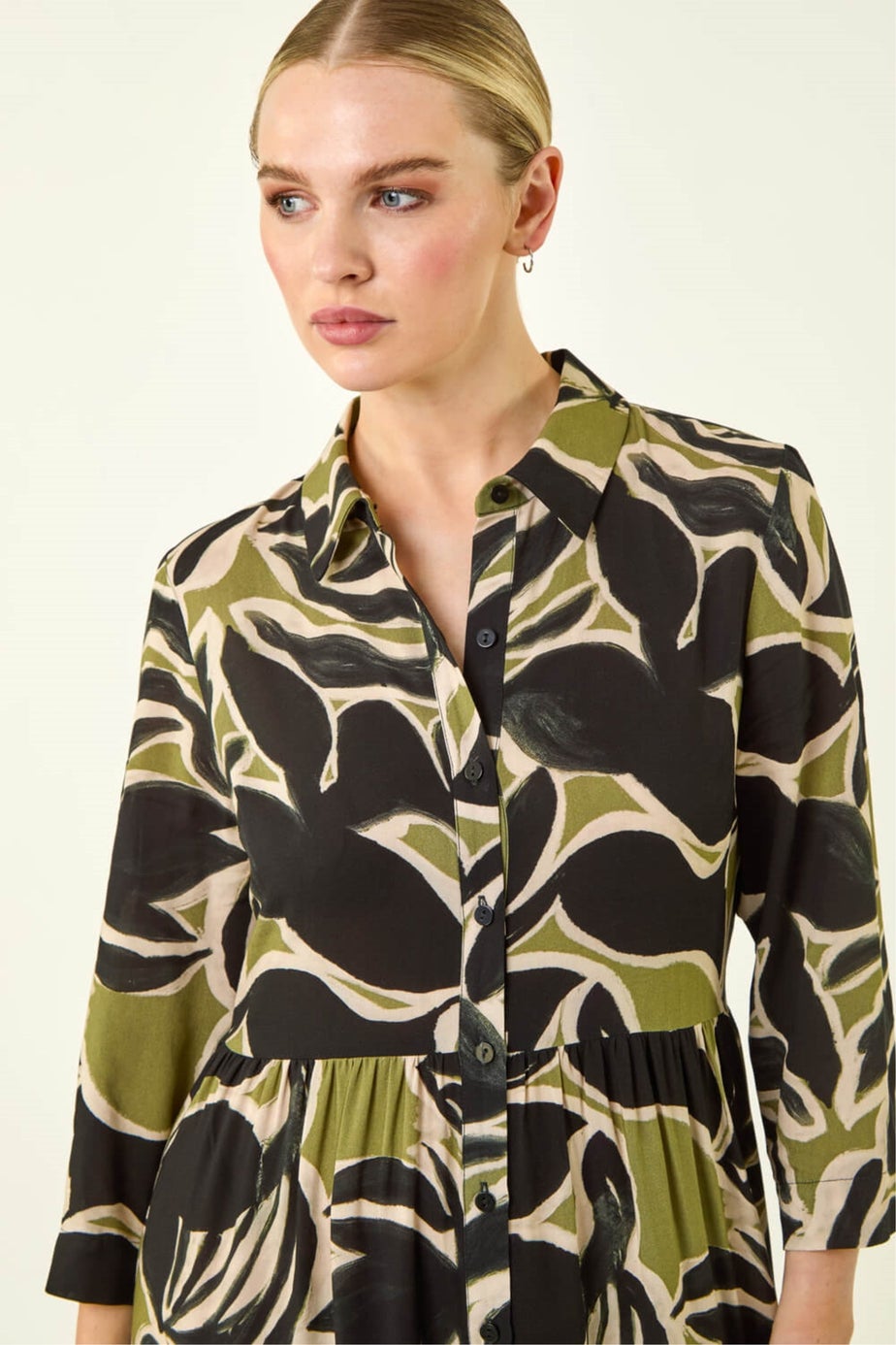 Roman Khaki Petite Tiered Midi Dress