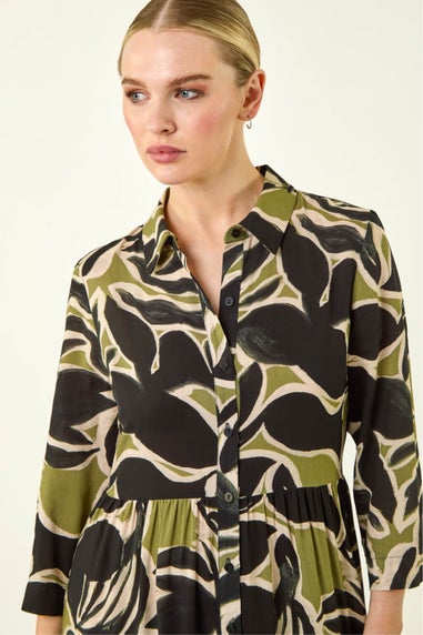 Roman Khaki Petite Tiered Midi Dress