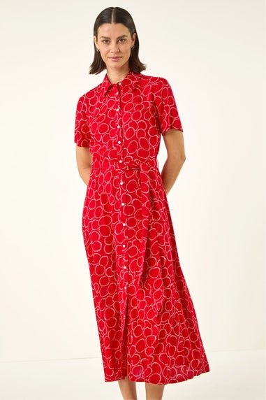 Roman Red Geo Print Belted Shirt Dress