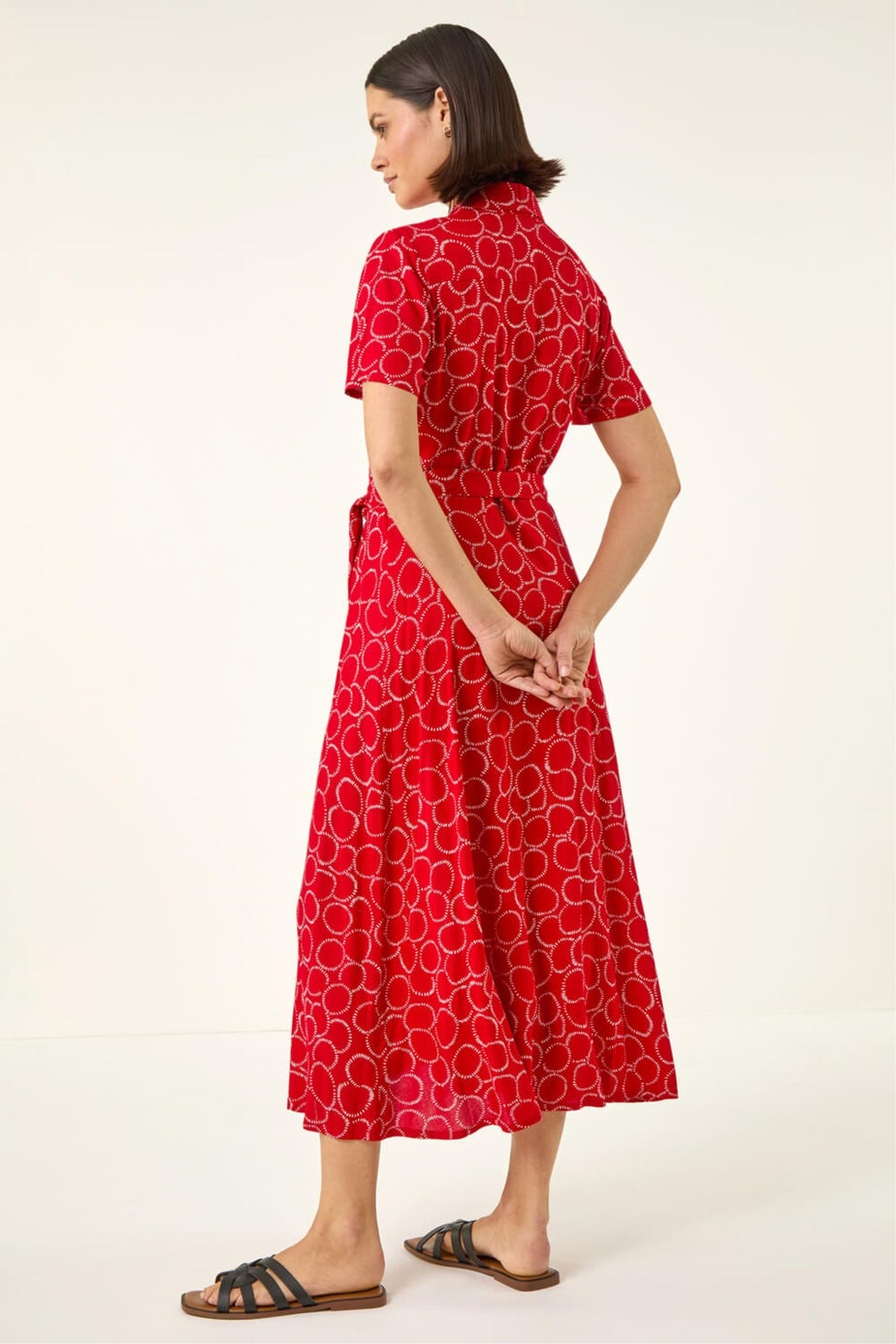 Roman Red Geo Print Belted Shirt Dress