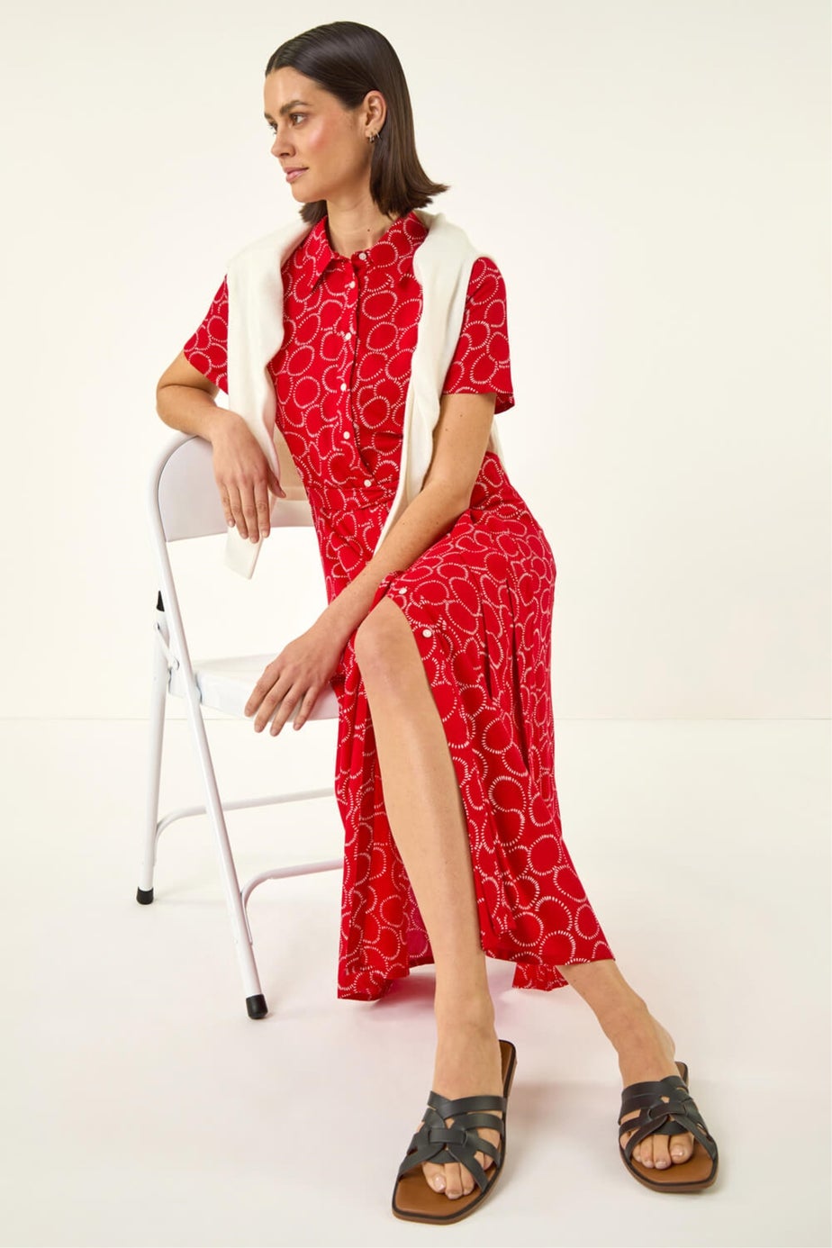 Roman Red Geo Print Belted Shirt Dress
