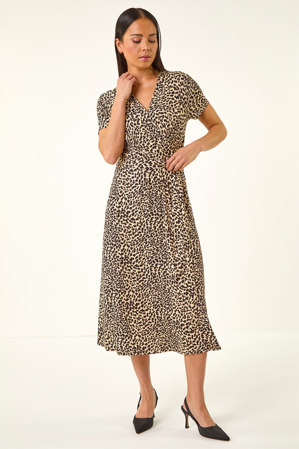 Roman Stone Petite Animal Print Tie Waist Dress