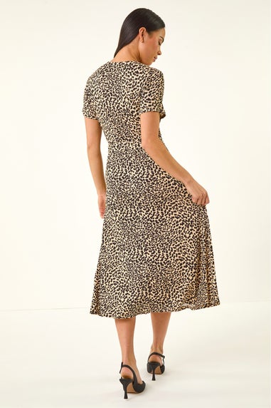 Roman Stone Petite Animal Print Tie Waist Dress