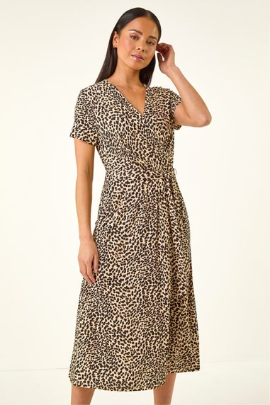 Roman Stone Petite Animal Print Tie Waist Dress