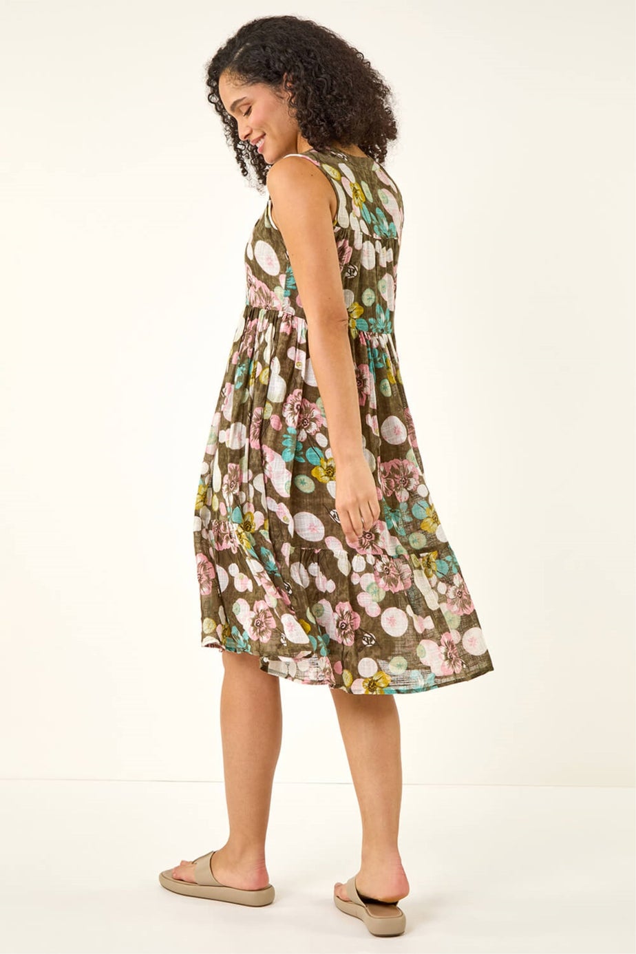 Roman Khaki Floral Lace Smock Dress