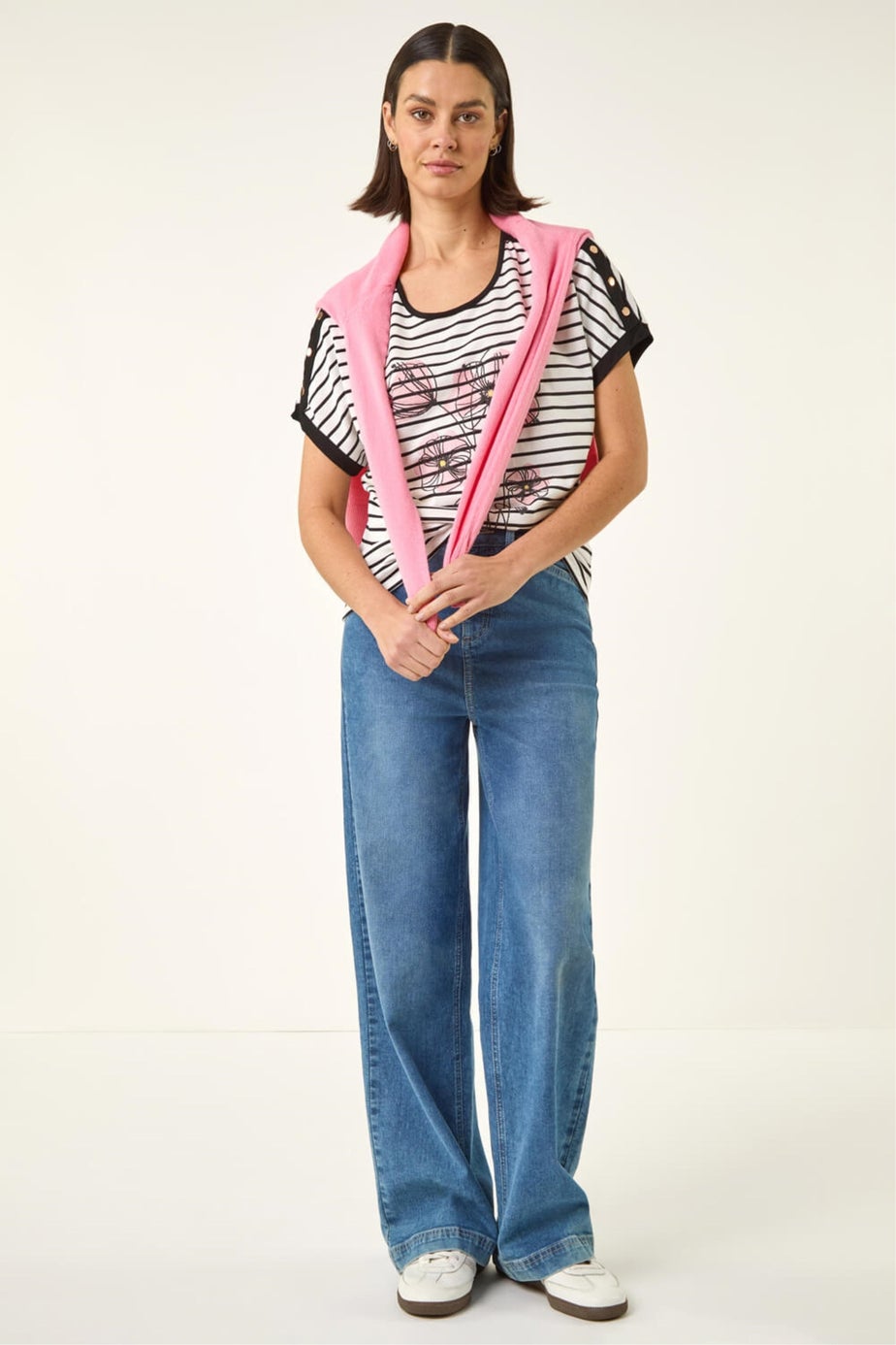 Roman Black Floral Stripe Print T-Shirt