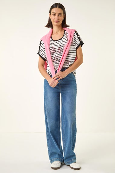 Roman Black Floral Stripe Print T-Shirt