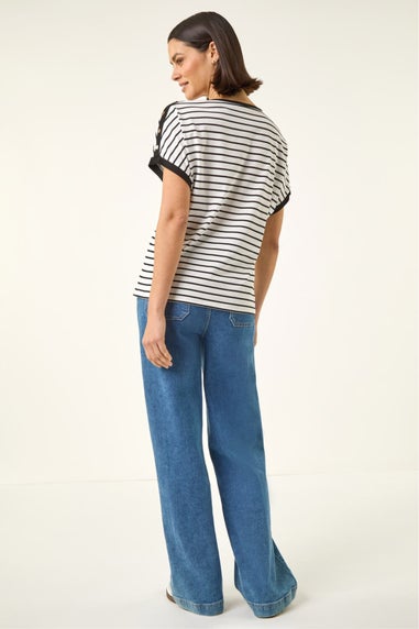 Roman Black Floral Stripe Print T-Shirt