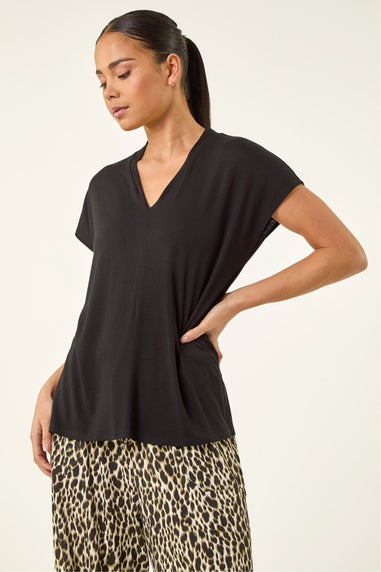 Roman Black Petite Cap Sleeve Stretch Top