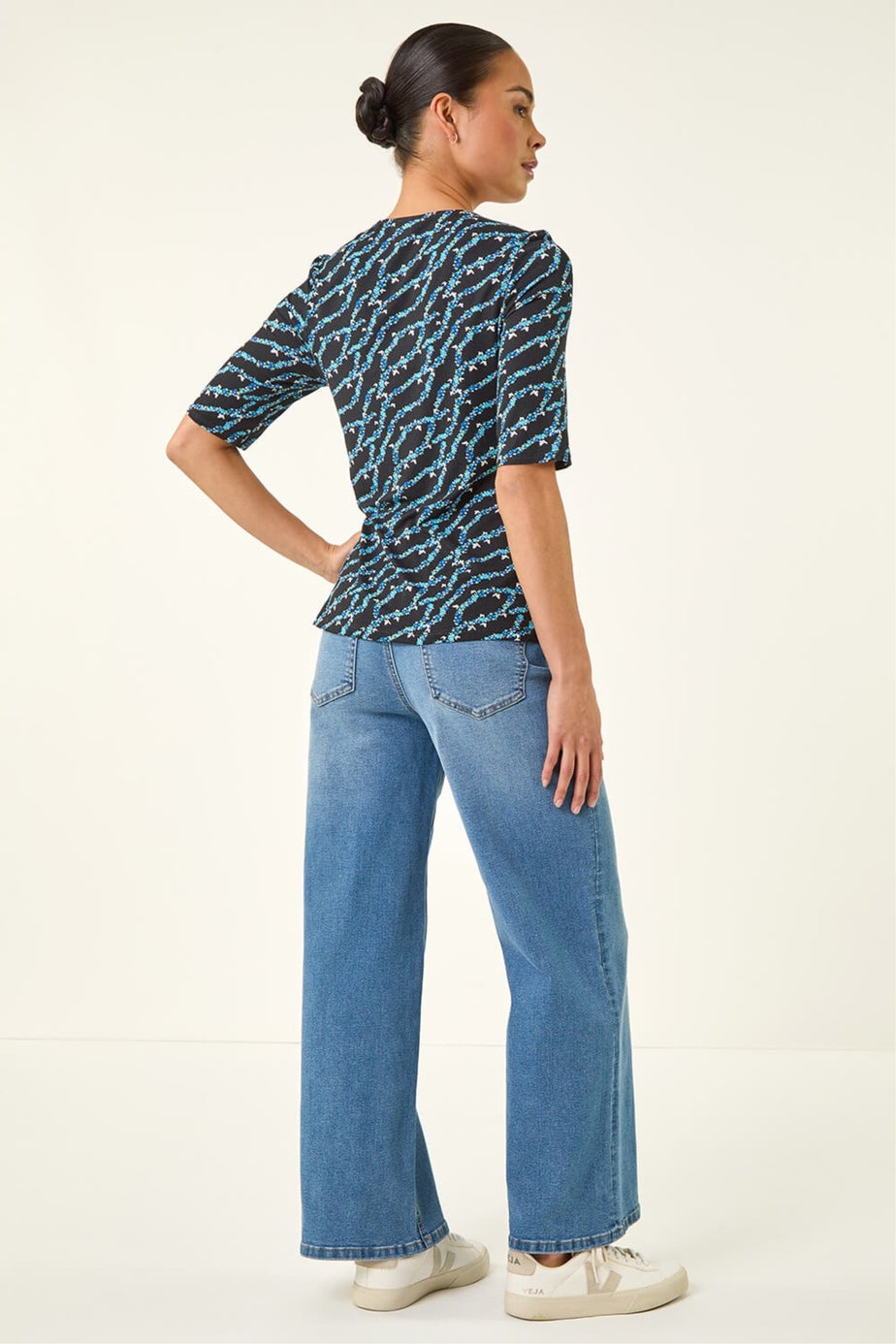 Roman Navy Petite Abstract Print Drawstring Top