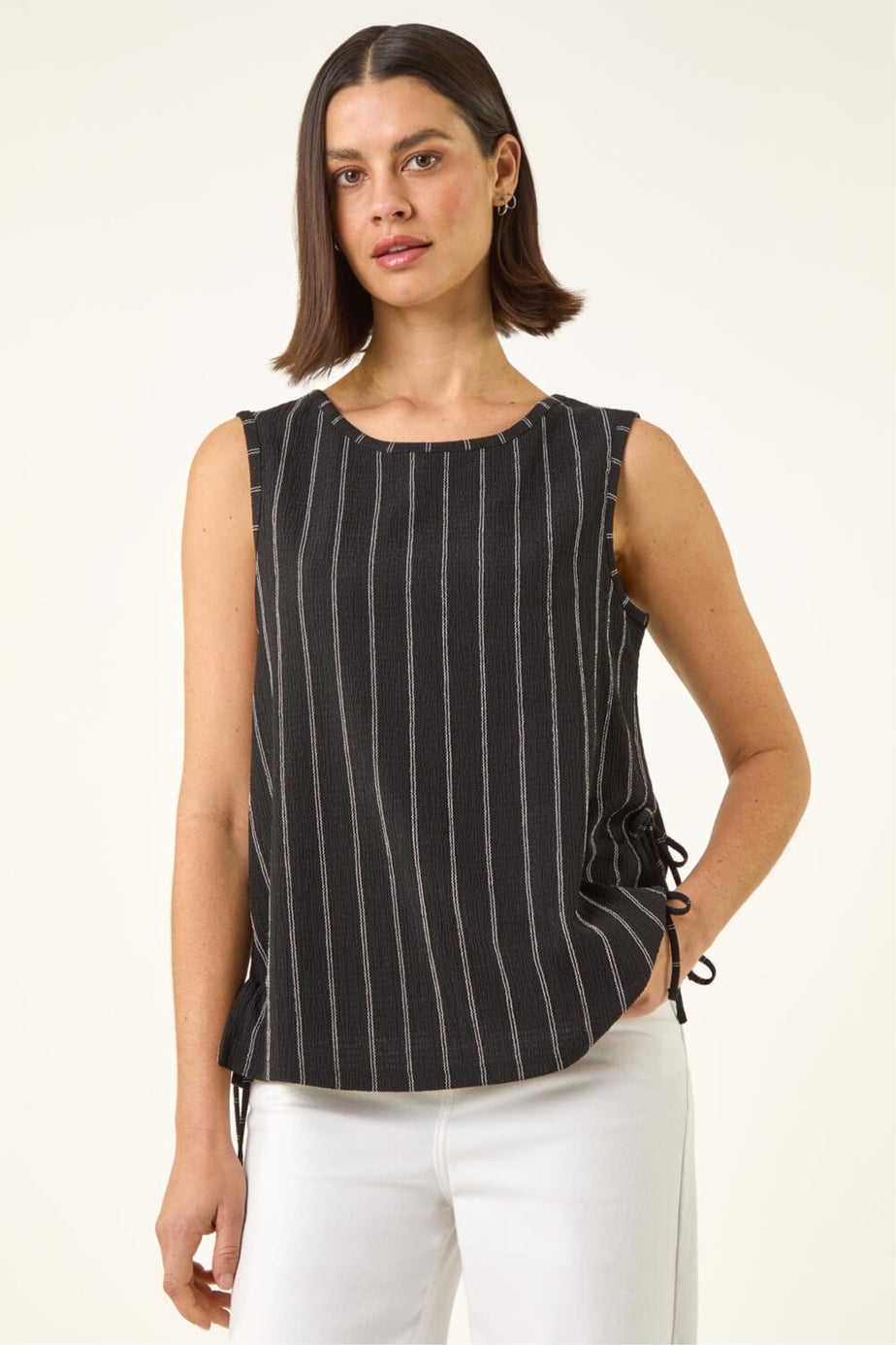 Roman Black Stripe Side Tie Detail Top
