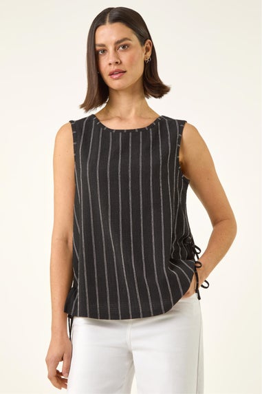 Roman Black Stripe Side Tie Detail Top