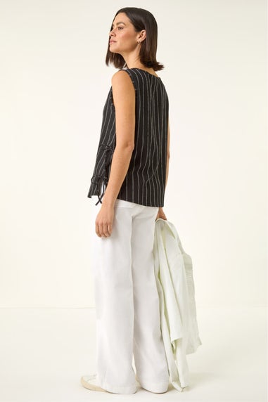 Roman Black Stripe Side Tie Detail Top