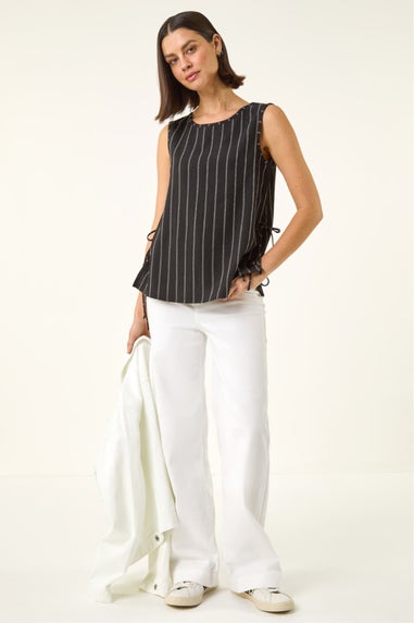 Roman Black Stripe Side Tie Detail Top