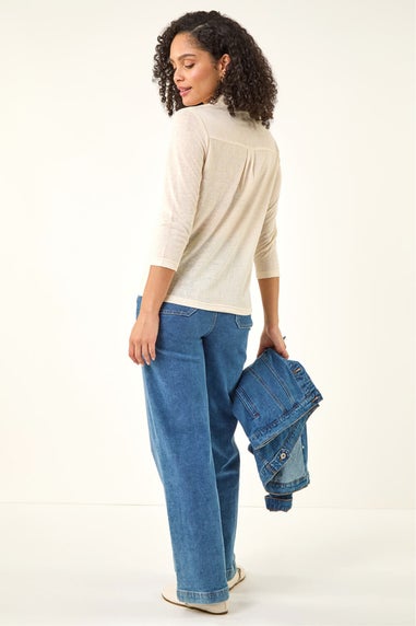 Roman Cream Pocket Front Stretch Blouse