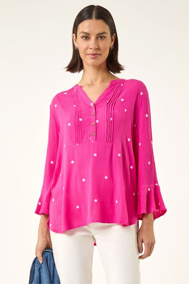 Roman Cerise Embroidered Dot Top