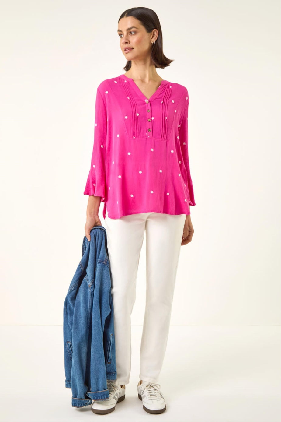 Roman Cerise Embroidered Dot Top