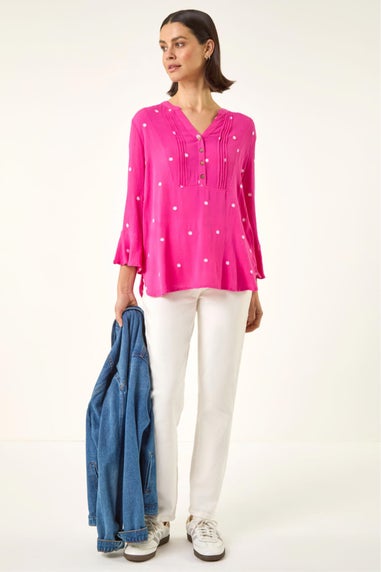 Roman Cerise Embroidered Dot Top