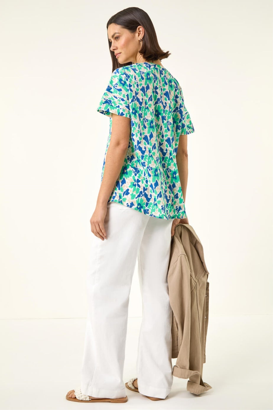 Roman Green Abstract Print Stretch Tunic Top