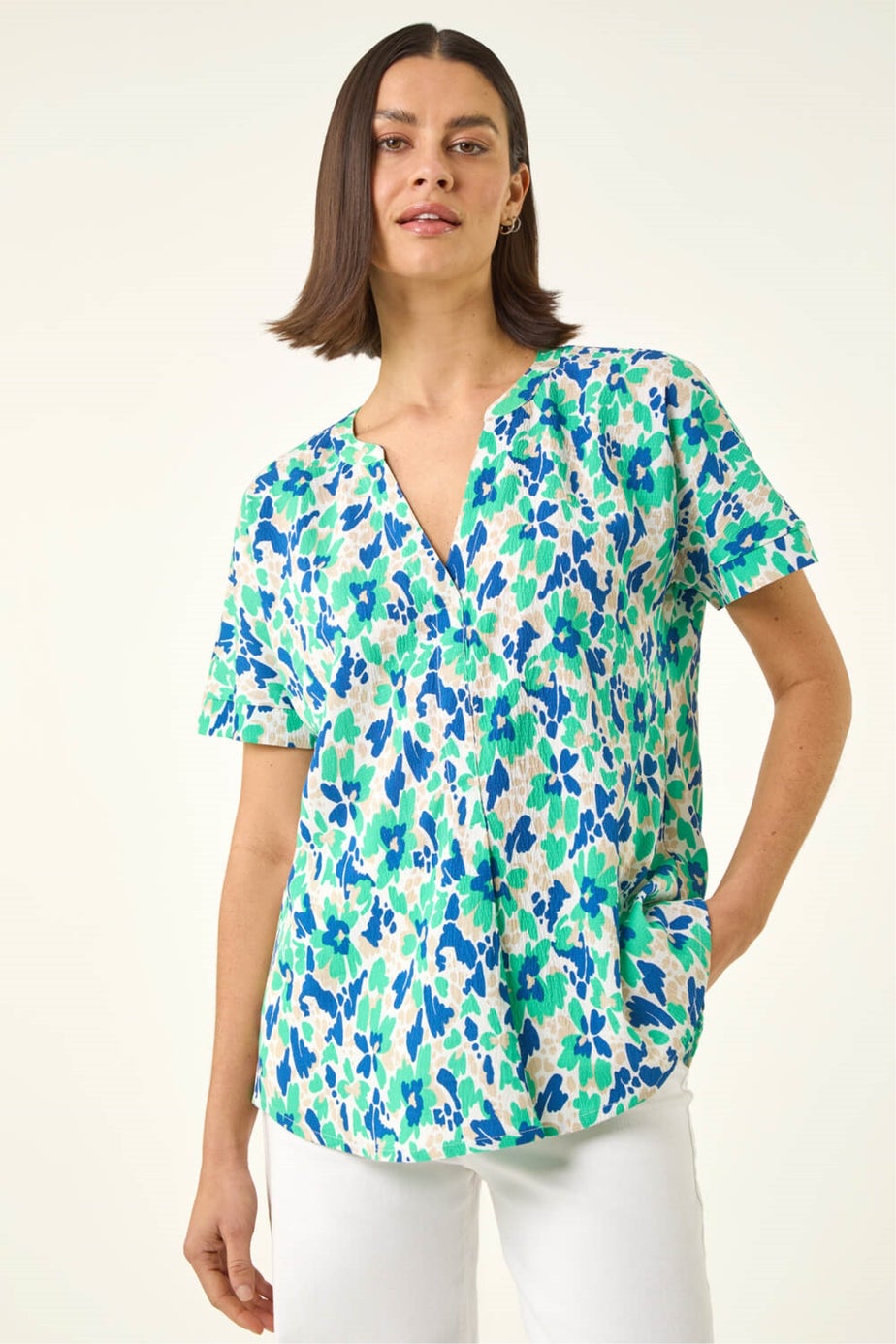 Roman Green Abstract Print Stretch Tunic Top