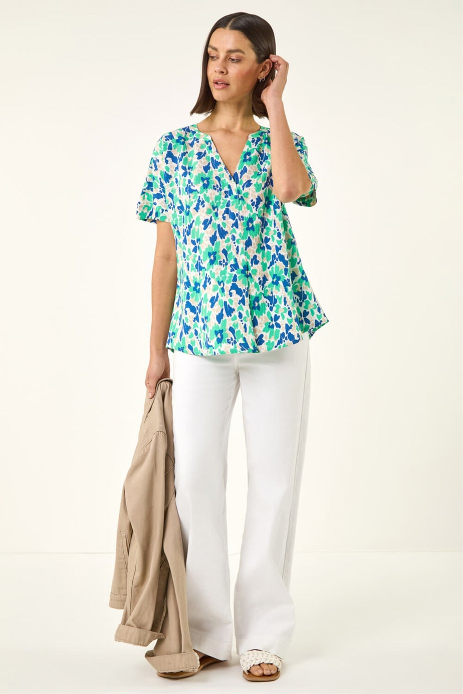 Roman Green Abstract Print Stretch Tunic Top