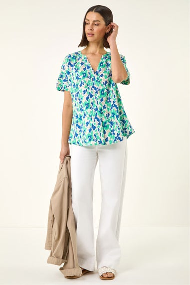 Roman Green Abstract Print Stretch Tunic Top