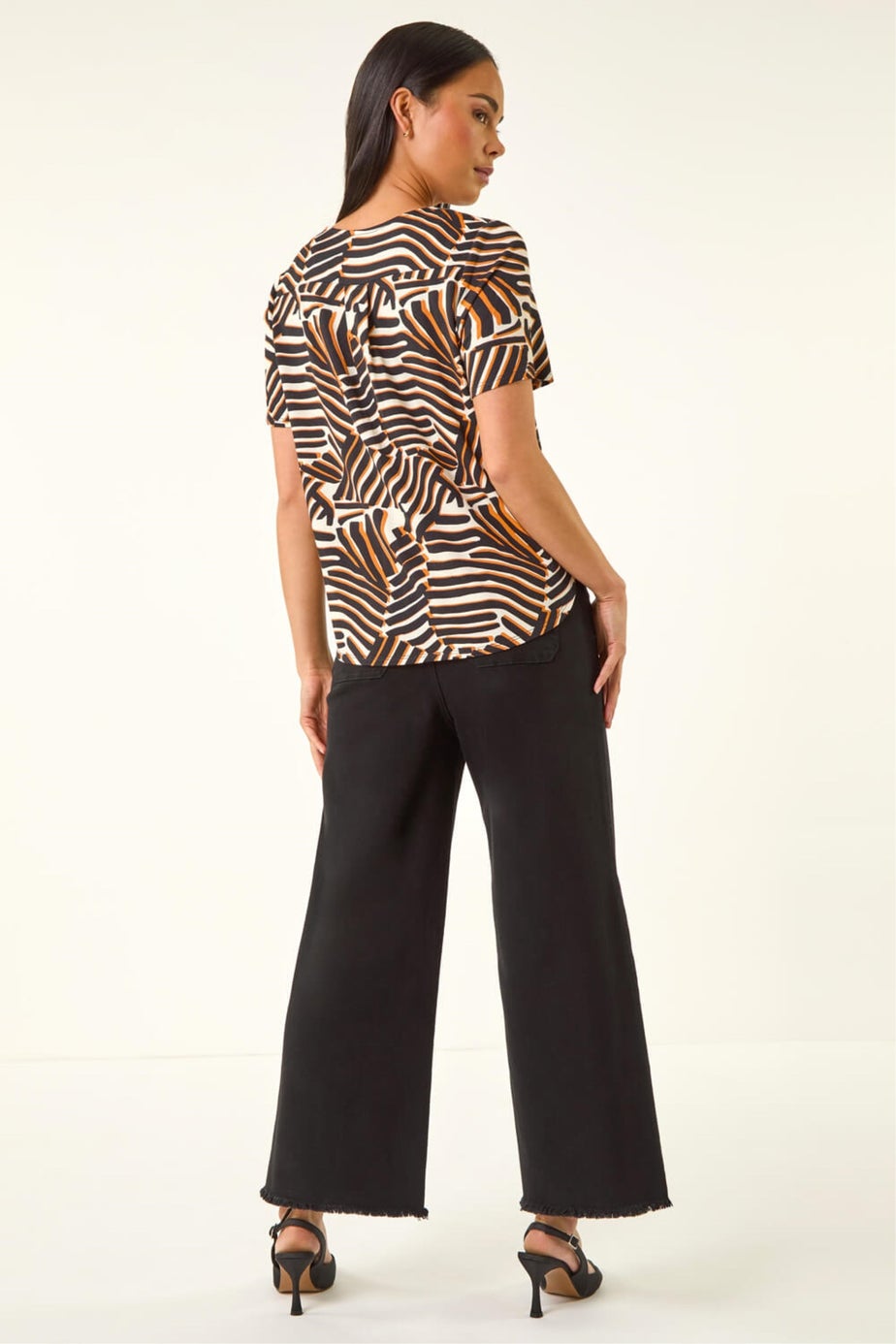 Roman Black Petite Abstract Print V-Neck Blouse