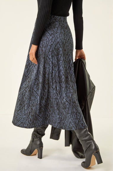 Roman Midnight Blue Abstract Diamond Print Midi Skirt