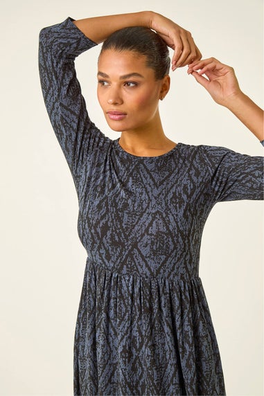 Roman Grey Abstract Print Midi Dress