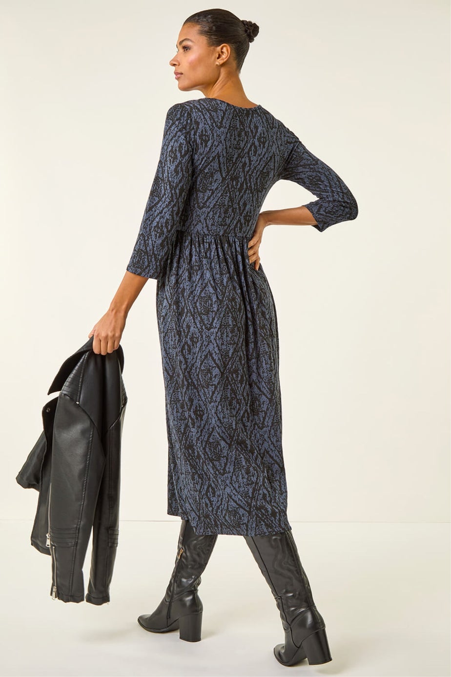 Roman Grey Abstract Print Midi Dress