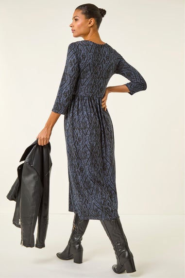 Roman Grey Abstract Print Midi Dress