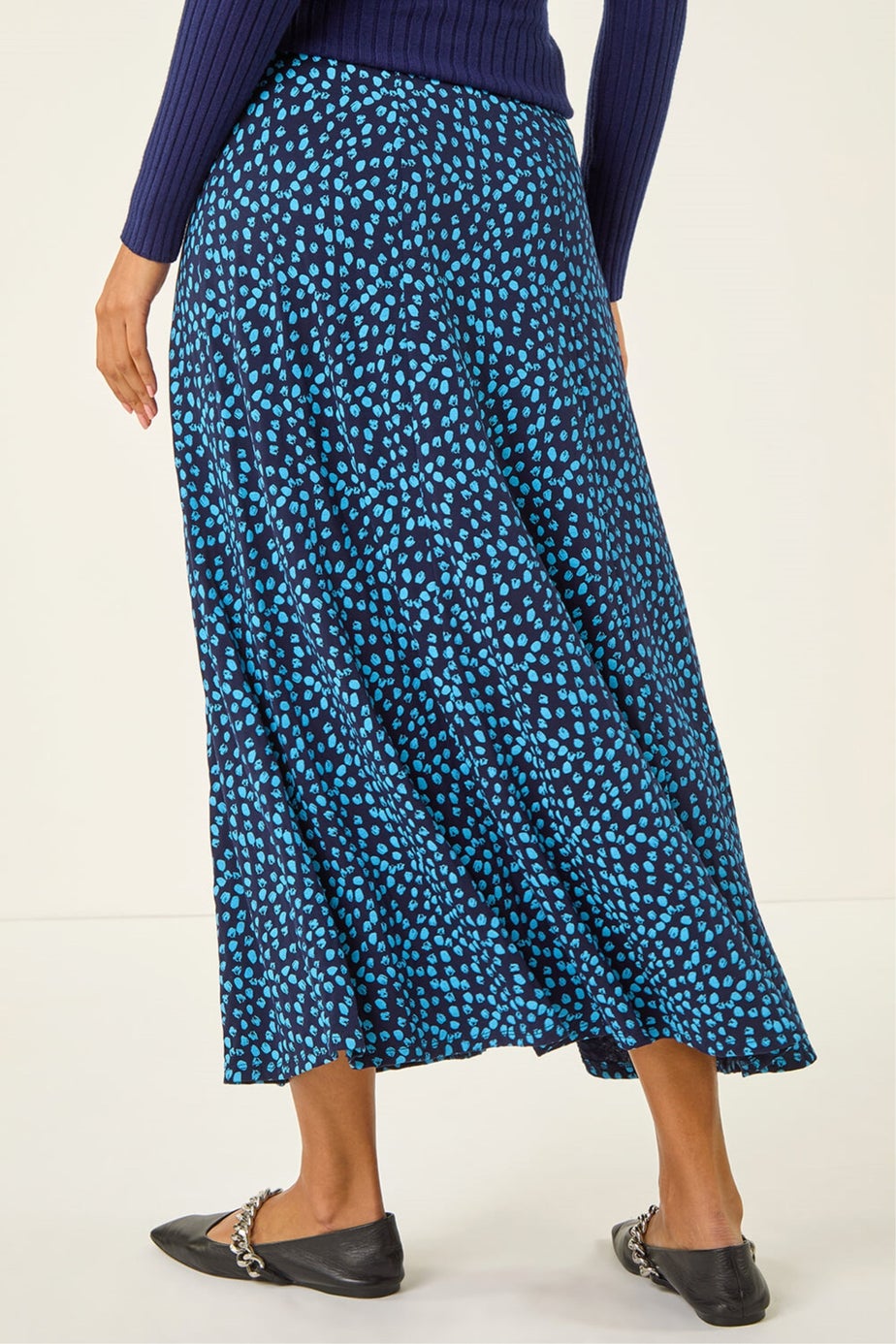Roman Mid Navy Floral Print Stretch Midi Skirt