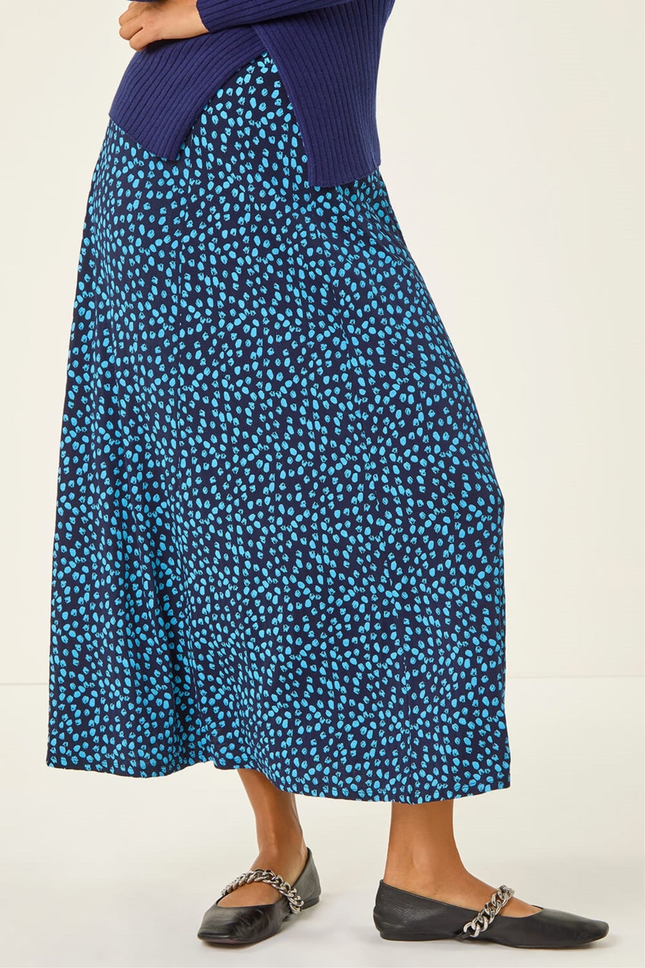 Roman Mid Navy Floral Print Stretch Midi Skirt