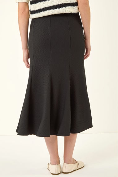 Roman Black Textured Panel Stretch Maxi Skirt